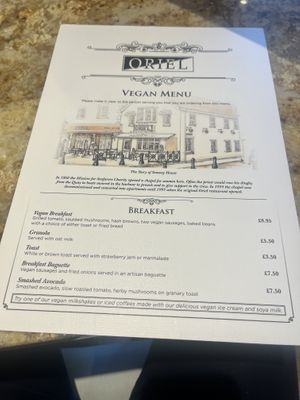Dedicated menu  at Oriel in Poole