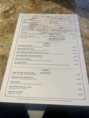 Dedicated menu  at Oriel in Poole