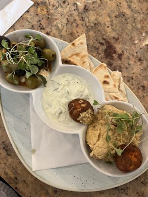 Vegan antipasti - hummus and dips   at Oriel in Poole