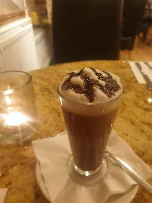 Vegan hot chocolate made with soya milk - oat milk to come soon! at Oriel in Poole