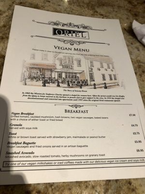 Separate vegan menu at Oriel in Poole
