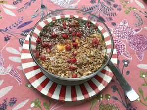 super delicious spirulina bowl 🌱🌸🌱🌸🌱 at Cafe Ethic in Manali