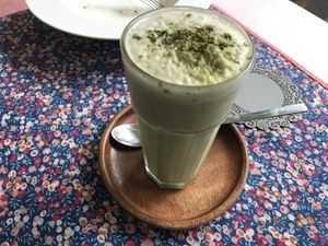 super yummy vegan ice matcha latte 🇯🇵 tastes like Japan! at Cafe Ethic in Manali