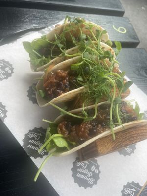 Bean and aubergine tacos  at Brown Sugar in Fowey