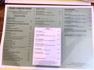 Vegan menu (by request) at Four London Road in Waterlooville