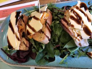 Crostini with butternut squash, balsamic glaze, and vegan feta  at Four London Road in Waterlooville