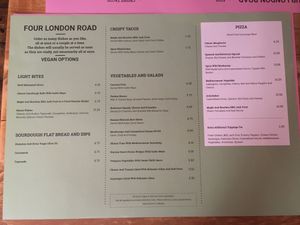 2022 vegan menu    at Four London Road in Waterlooville