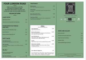 Vegan Menu at Four London Road in Waterlooville