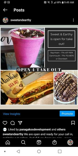 Open for take out too at Sweet & Earthy in Raynham