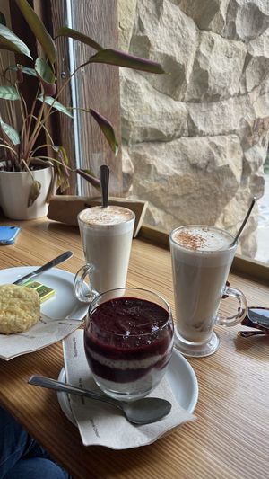 Chai lattes and food  at Phoenix Café in Findhorn