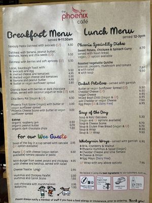 Menú   at Phoenix Café in Findhorn