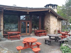 Outside the cafe at Phoenix Café in Findhorn