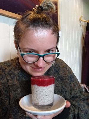 Vegan berry chia pudding, tasty at Phoenix Café in Findhorn