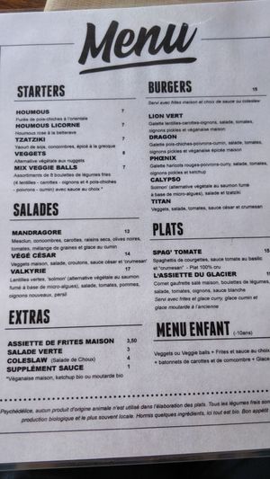 Le menu at Psychédélice in Saint-julien-en-born