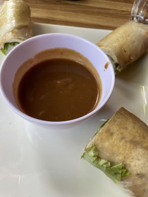 Tofu fresh rolls- peanut sauce was really good but the rolls could have benefitted from basil or mint. (They we’re just lettuce, noodles and tofu).  at Pho King 4 Restaurant in Davis