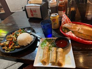 Lemongrass tofu, spring rolls, banh mi at Pho King 4 Restaurant in Davis