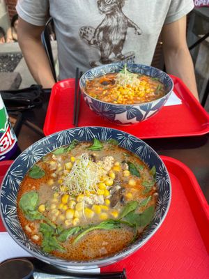 Dragon breath (back) and masterpiece (front) at REDWHITE BONELESS RAMEN - Boston in Boston
