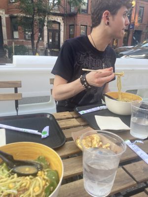 bad picture but ramen & mac !  at REDWHITE BONELESS RAMEN - Boston in Boston