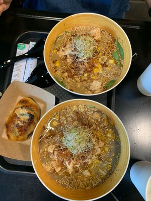 miso base ramen, truffle base ramen, and miso avocado on the side   at REDWHITE BONELESS RAMEN - Boston in Boston