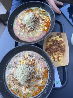 1 Sesame and 1 Curry with miso Mac and cheese   at REDWHITE BONELESS RAMEN - Boston in Boston