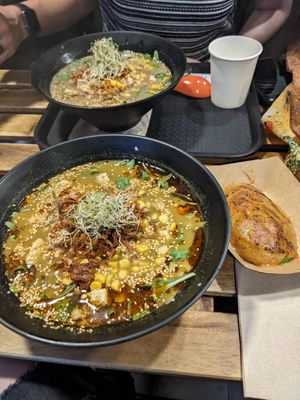 Ginger curry and a miso glazed avocado at REDWHITE BONELESS RAMEN - Boston in Boston