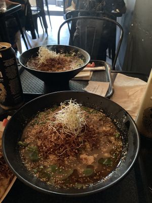 Original miso in front and Yuzu sesame in back  at REDWHITE BONELESS RAMEN - Boston in Boston
