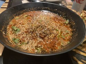 Red hot miso- regular (subbed noodles for extra everything else)  at REDWHITE BONELESS RAMEN - Boston in Boston