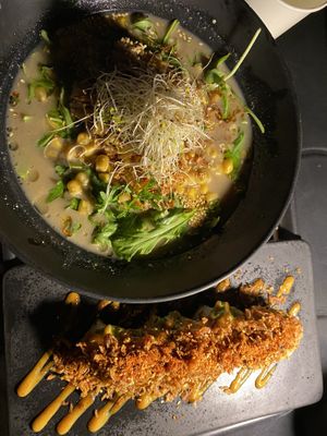 Truffle salt ramen and spicy avocado roll  at REDWHITE BONELESS RAMEN - Boston in Boston
