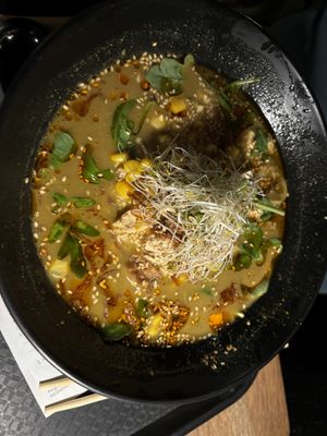 Ginger curry ramen - delicious!  at REDWHITE BONELESS RAMEN - Boston in Boston