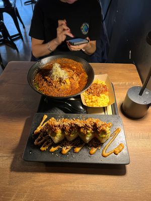 No 8, spicy miso avocado roll, spicy mac  at REDWHITE BONELESS RAMEN - Boston in Boston