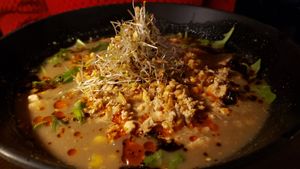 Garlic miso ramen ($18). Not bad, not amazing. at REDWHITE BONELESS RAMEN - Boston in Boston