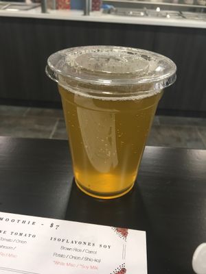 Fresh brewed green tea. at REDWHITE BONELESS RAMEN - Boston in Boston