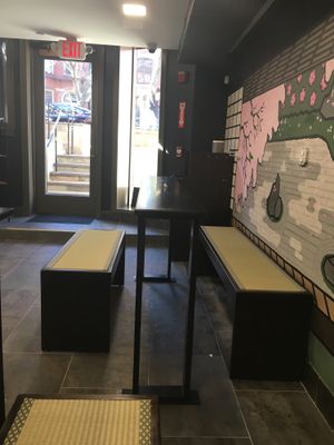 “High tables” to sit at at REDWHITE BONELESS RAMEN - Boston in Boston