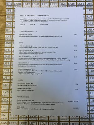 Separate vegan menu at Lily's in Zurich