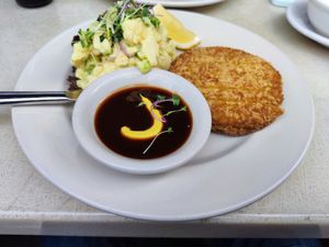Ton-Katsuya (patty with potato salad) at Lily's Factory in Zurich