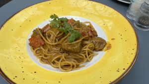 Special vegan “beef” rendang spaghetti   at SIN - Prive - Jewel  in East Singapore