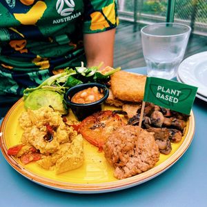 Breakfast plate with impossible sausage  at SIN - Prive - Jewel  in East Singapore