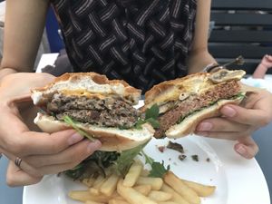 Impossible burger on the left at SIN - Prive - Jewel  in East Singapore