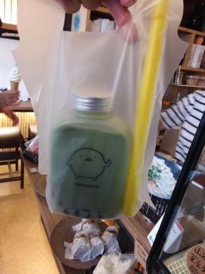 Matcha tapioca drink at Mamemaru in Sendai