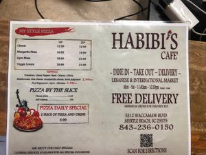 Menu at Habibi's Cafe and Market in Myrtle Beach