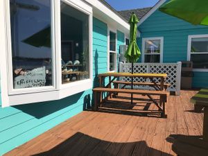 Deck seating  at Freshfit Cafe in Nags Head