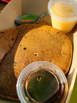 Pancake with espresso and vegan butter at Freshfit Cafe in Nags Head
