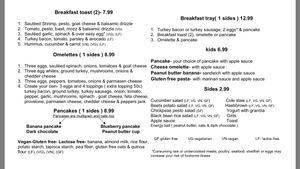 Breakfast menu at Freshfit Cafe in Nags Head