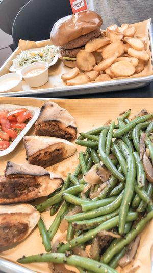 Arais and double beyond burger  at The Green Butcher in Tel Aviv