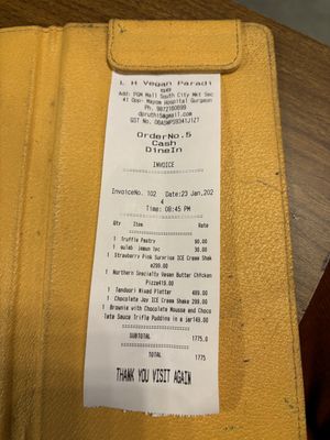 Receipt  at Loving Hut - Vegan Paradise in Gurgaon