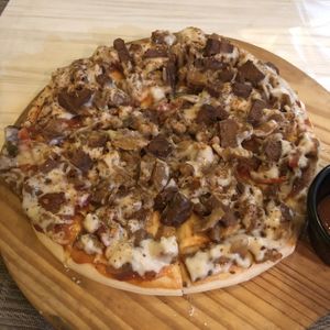 “Meaty” Pizza - vegan, of course! at Loving Hut - Vegan Paradise in Gurgaon