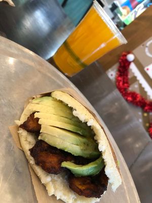 LA Original Arepa with Papaya Juice  at Quiero Arepas in Denver