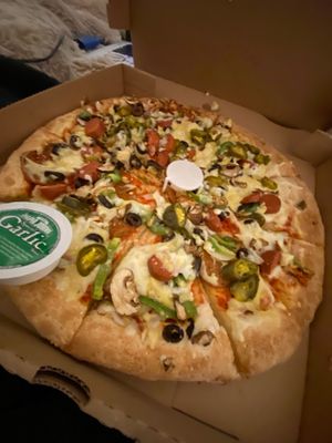 Vegan the works with vegan pepperoni, sausage and veg. at Papa John's in Rochester