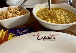 Delicious meal of string hoppers, dhal and coconut sambol   at Upali's by Nawaloka in Colombo