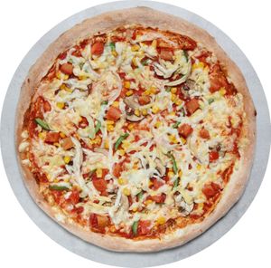 Vegan Garden Party Pizza: Our tomato sauce with vegan cheese, freshly sliced onions, green peppers, chopped tomatoes, juicy sweetcorn and chestnut mushrooms at Papa John's in Sevenoaks